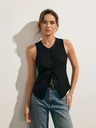 Linen Blends Button Up Tank Top