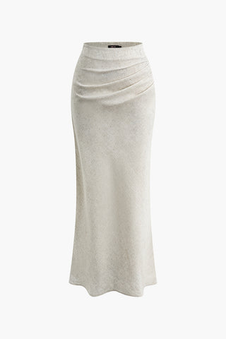 Linen Ruched Mermaid Maxi Skirt (XS / IVORY)