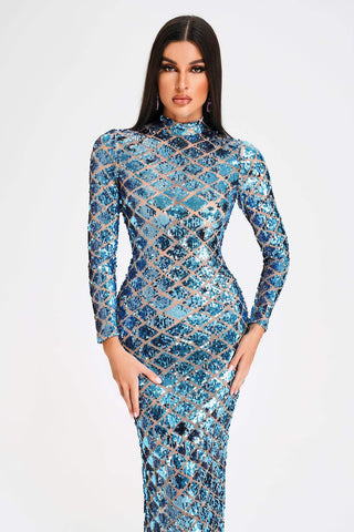 Loga Sequin Midi Dress (M / Blue)