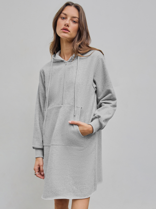 Long Sleeve Drawstring Zipper Midi Dress