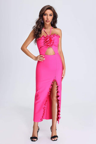 Lori Halter Midi Bandage Dress  Pink