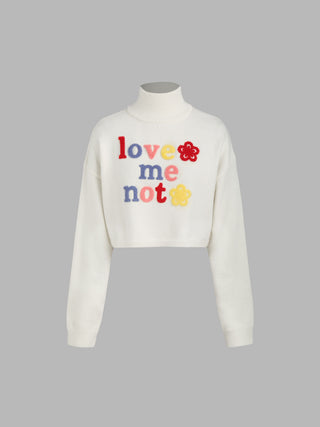 LOVE ME NOT High Neck Flower Knitted Crop Sweater