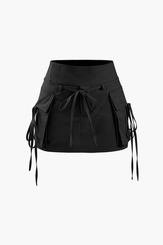 Low Rise Tie Cargo Mini Skirt (M / BLACK)