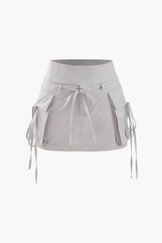 Low Rise Tie Cargo Mini Skirt (XL / LIGHT GRAY)