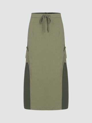 Low Waist Contrasting Drawstring Cargo Maxi Skirt