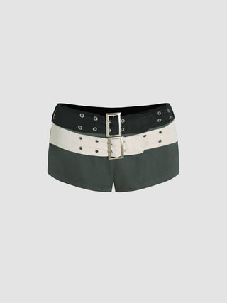 Low Waist Double Buckle Belts Mini Shorts