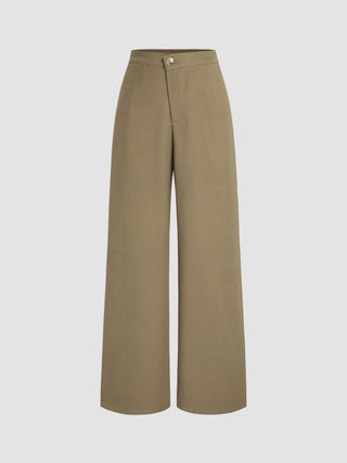 Low Waist Solid Asymmetrical Wide Leg Trousers