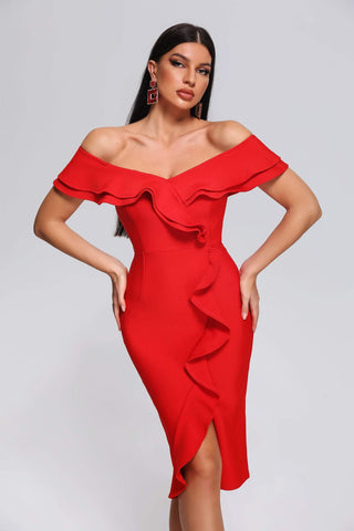 Mailys Off Shoulder Midi Bandage Dress