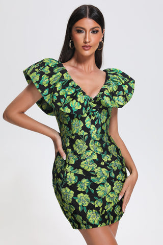 Mary Jacquard Backless Mini Dress  Green (S / Green)