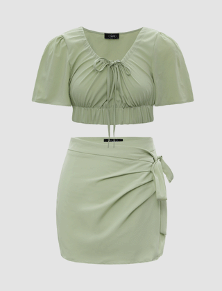 Matcha Knot Front Skirt Suits