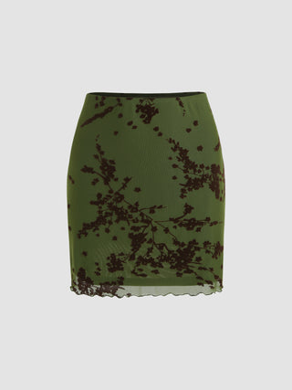 Mesh Floral Lettuce Trim Mini Skirt