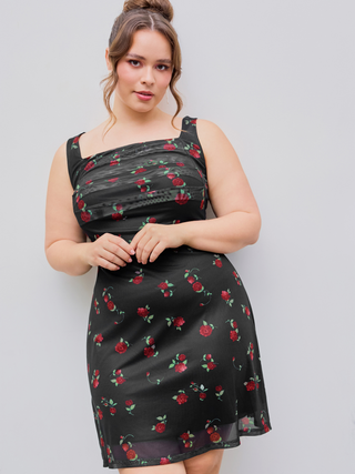 Mesh Floral Ruched Midi Dress Curve & Plus