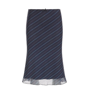 Mesh Mid Rise Striped Bowknot Midi Skirt