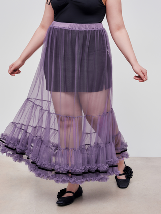 Mesh Mid Rise Tiered Tulle Maxi Skirt Curve & Plus