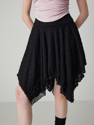 Mesh Middle Waist Texture Solid Ruffle Mini Skirt