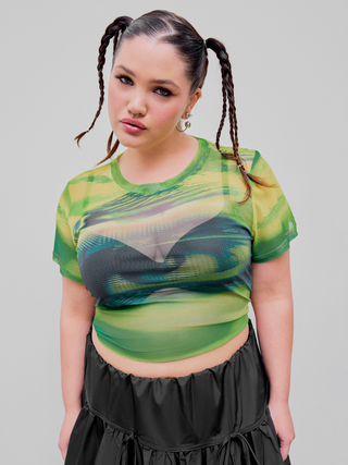 Mesh Round Neck Tie Dye Short Sleeve Tee Curve & Plus