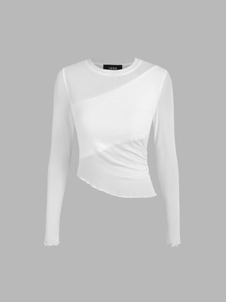 Mesh Ruched Long Sleeve Top