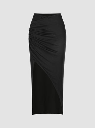 Mesh Ruched Split Maxi Skirt