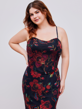 Mesh Square Neck Floral Cami Top Curve & Plus