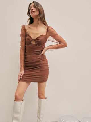 Mesh Twist Sweetheart Short Dress