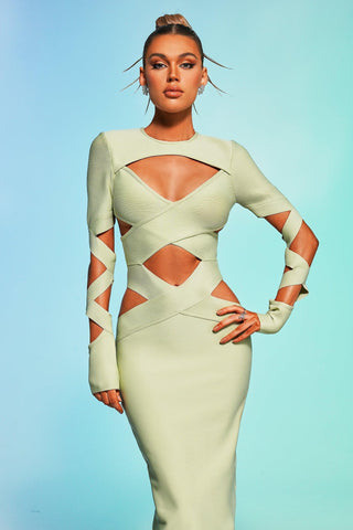 Messiah Cutout Maxi Bandage Dress (L / Green)