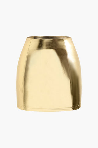 Metallic Bodycon Mini Skirt (L / GOLD)