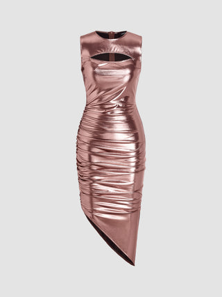 Metallic Cut Out Asymmetrical Midi Dress