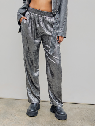 Metallic High Waist Pocket Tapered Trousers