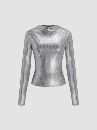 Metallic Knitted Long Sleeve Top