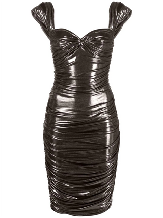 Metallic Square Neck Ruched Midi Dress