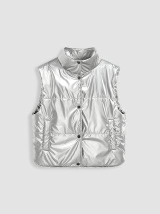 Metallic Stand Collar Puffer Vest