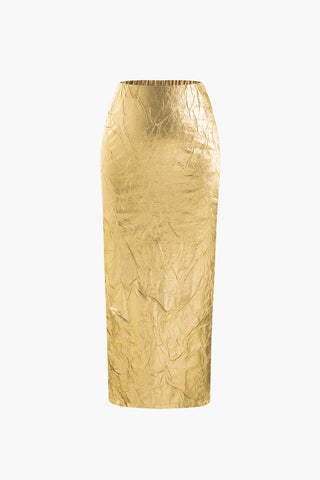 Metallic Textured Midi Skirt (XXL / PURE GOLD)