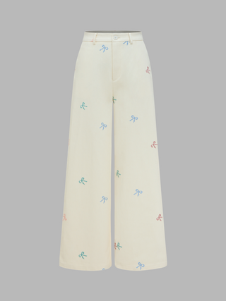 Mid Rise Bowknot Wide Leg Trousers