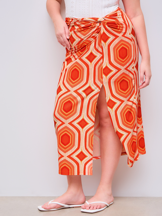 Mid Rise Geometric Twist Split Maxi Skirt Curve & Plus