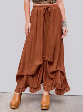 Mid Rise Solid Asymmetrical Hem Knotted Maxi Skirt