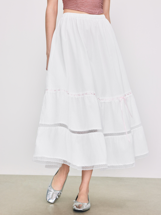 Mid Rise Solid Tiered Contrasting Knotted Maxi Skirt