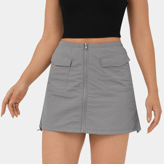 Mid Rise Zipper Side Pocket Drawstring Mini Casual Cargo Skirt