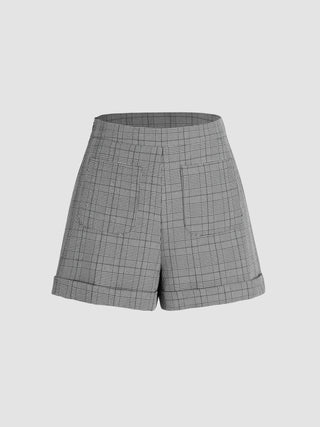 Mid Waist Check Pocket Shorts