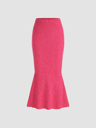 Mid Waist Knit Mermaid Midi Skirt