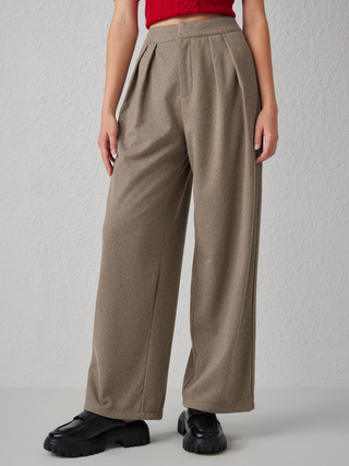 Mid Waist Plaid Pleated Pocket Straight Leg Trousers