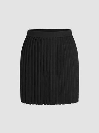 Mid Waist Pleated Knit Skirt Curve & Plus