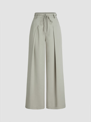 Mid Waist Pleated Wide Leg Trousers