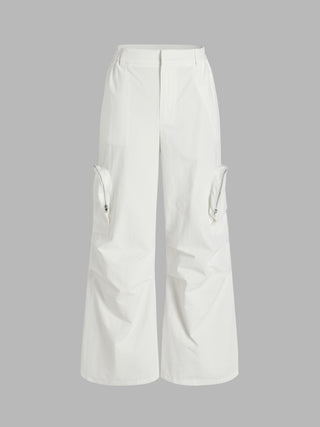 Mid Waist Pocket Wide Leg Trousers