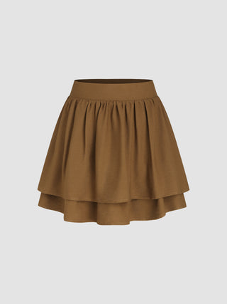 Mid Waist Ruffle Layered Mini Skirt