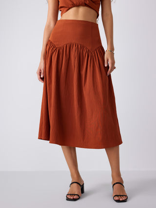 Mid Waist Ruffle Maxi Skirt