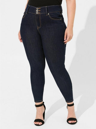 Mid Waist Solid Button Skinny Jeans Curve & Plus