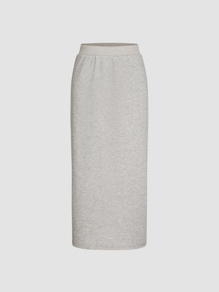 Mid Waist Solid Split Sweat Maxi Skirt