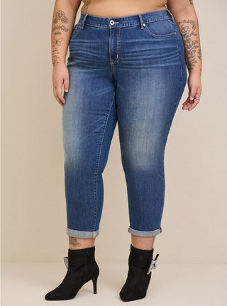 Mid Waist Solid Stretch Skinny Jeans Curve & Plus