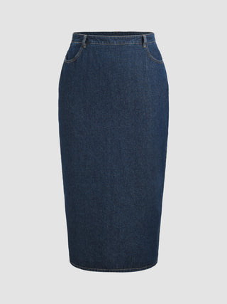 Mid Waist Split Denim Maxi Skirt Curve & Plus