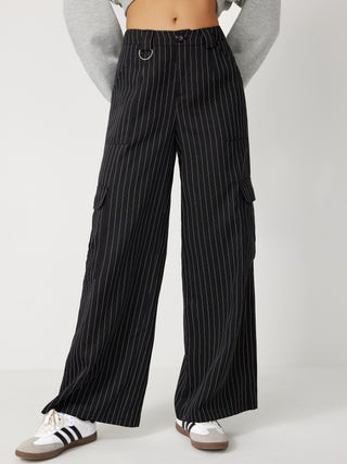 Mid Waist Striped Straight Leg Trousers